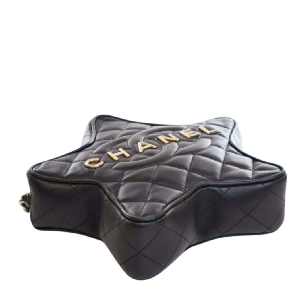 Matelassé Walk Of Fame Star Sac Cuir d'agneau Noir
