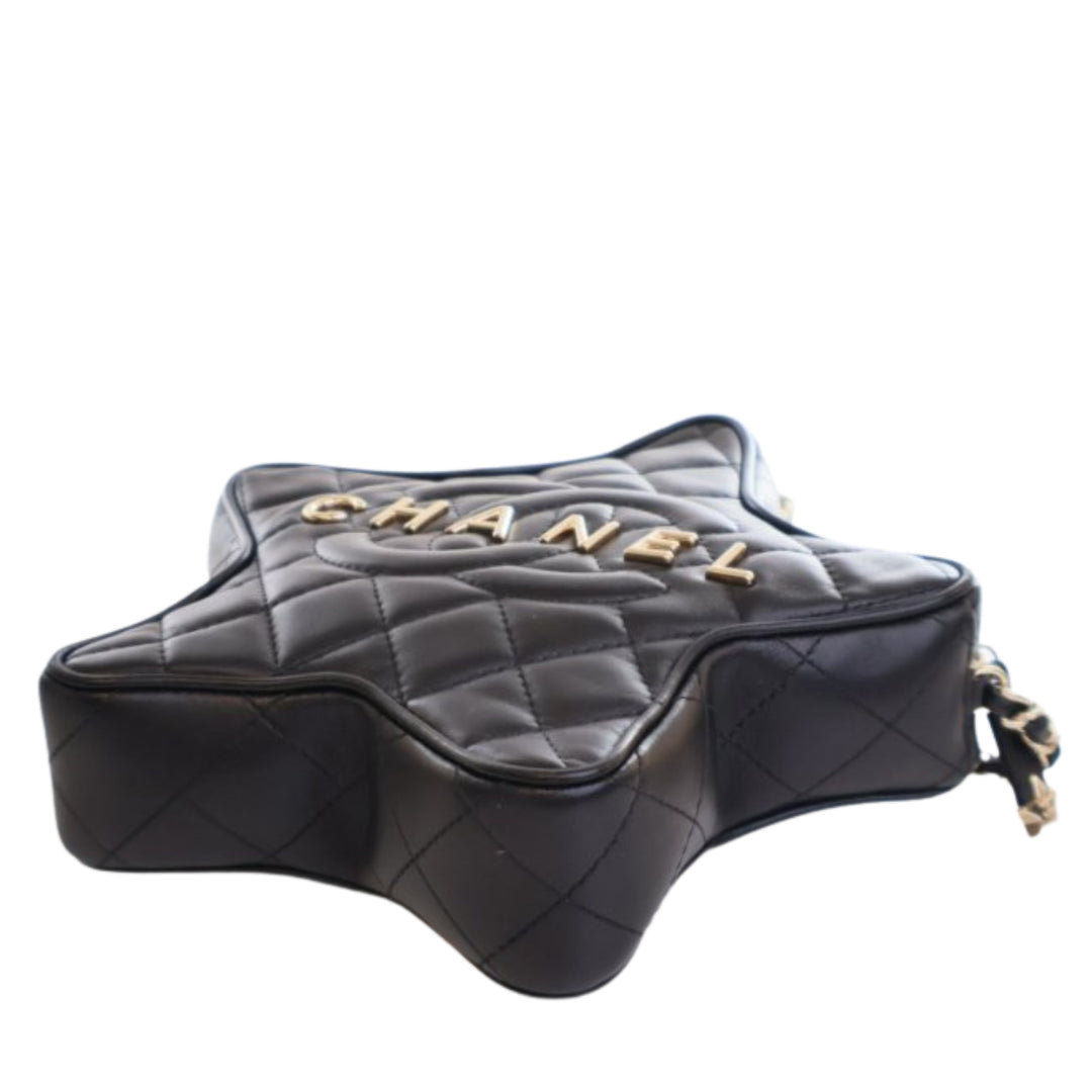 Matelassé Walk Of Fame Star Sac Cuir d'agneau Noir