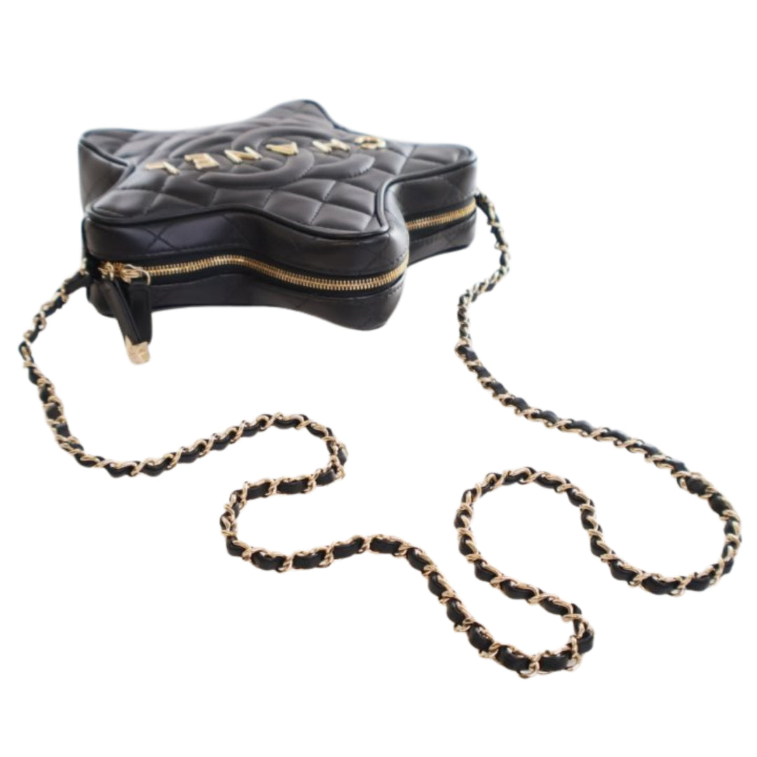 Matelassé Walk Of Fame Star Sac Cuir d'agneau Noir
