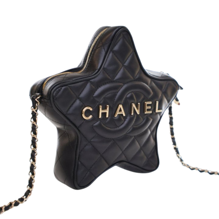 Matelassé Walk Of Fame Star Sac Cuir d'agneau Noir
