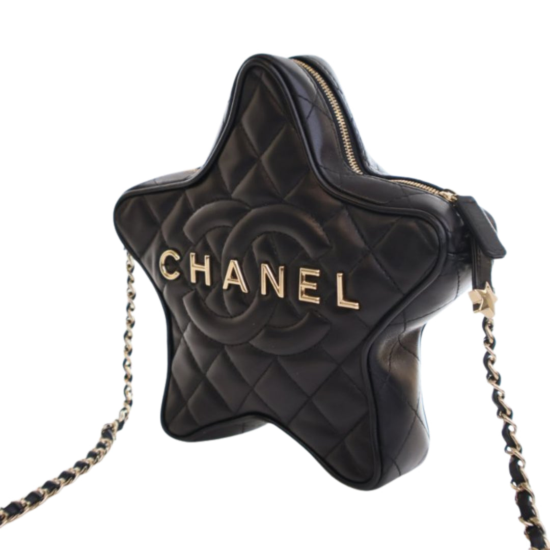 Matelassé Walk Of Fame Star Sac Cuir d'agneau Noir