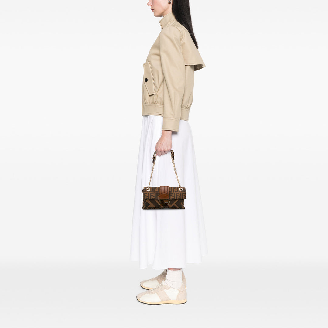 Fendi Zucca Toile and Cuir Chain Maxi Baguette Marron