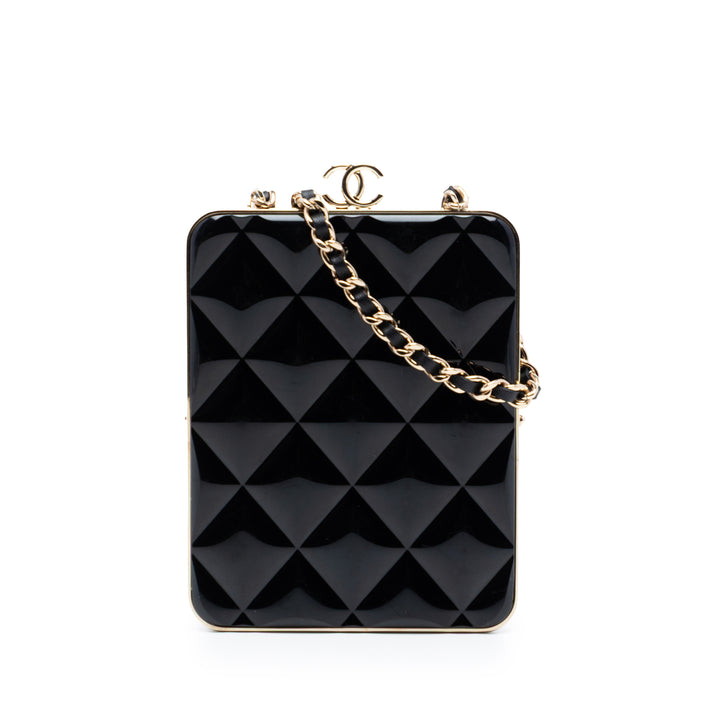 Chanel CC Matelassé Acrylic et Cuir d’agneau Evening Pochette avec chaîne