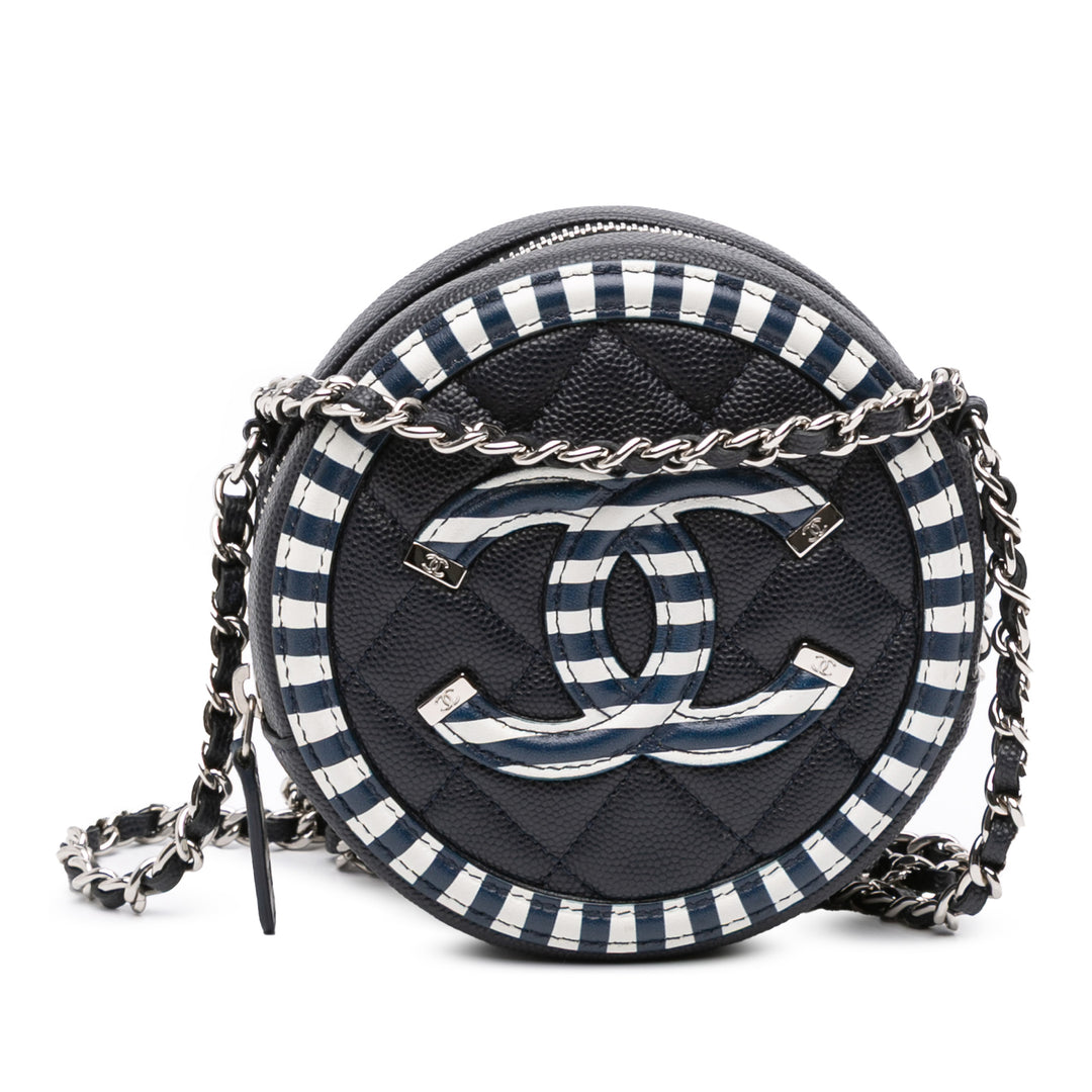 Caviar Striped CC Filigree Round Crossbody Blue - Gaby Paris