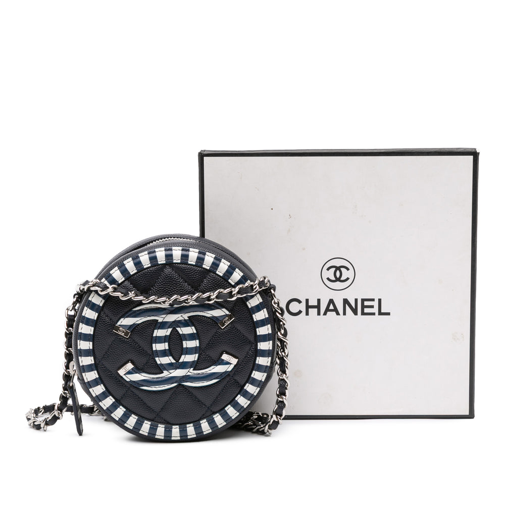 Caviar Striped CC Filigree Round Crossbody Blue - Gaby Paris