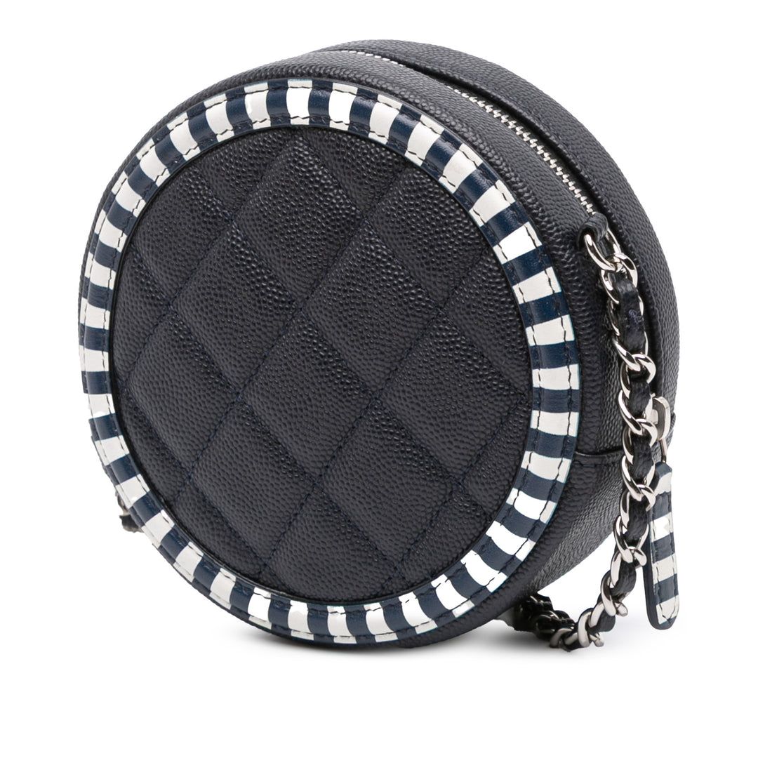 Caviar Striped CC Filigree Round Crossbody Blue - Gaby Paris