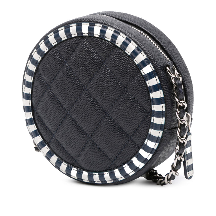Caviar Striped CC Filigree Round Crossbody Blue - Gaby Paris