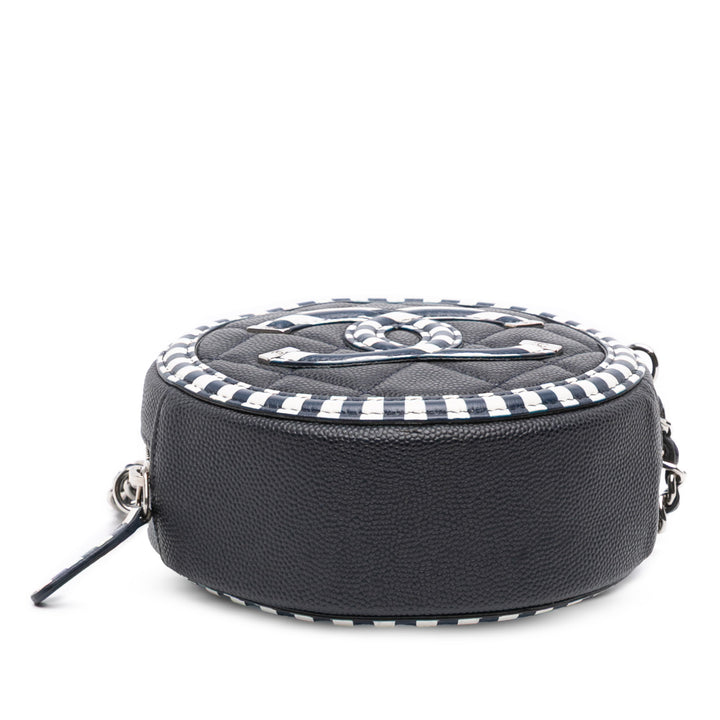 Caviar Striped CC Filigree Round Crossbody Blue - Gaby Paris