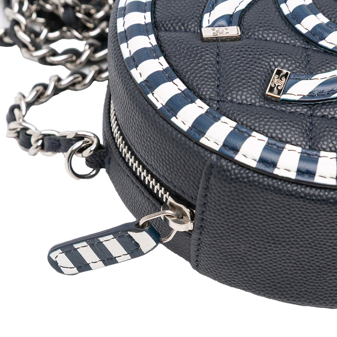 Caviar Striped CC Filigree Round Crossbody Blue - Gaby Paris