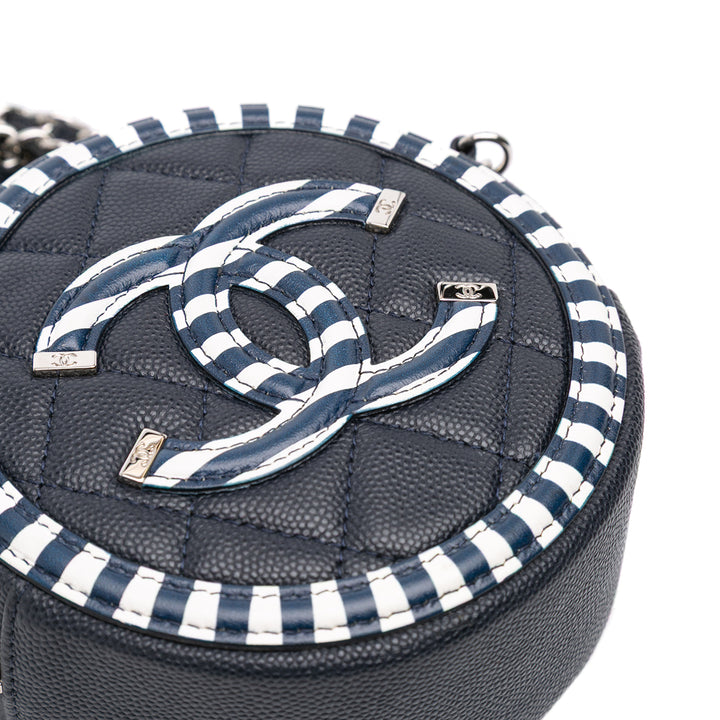 Caviar Striped CC Filigree Round Crossbody Blue - Gaby Paris