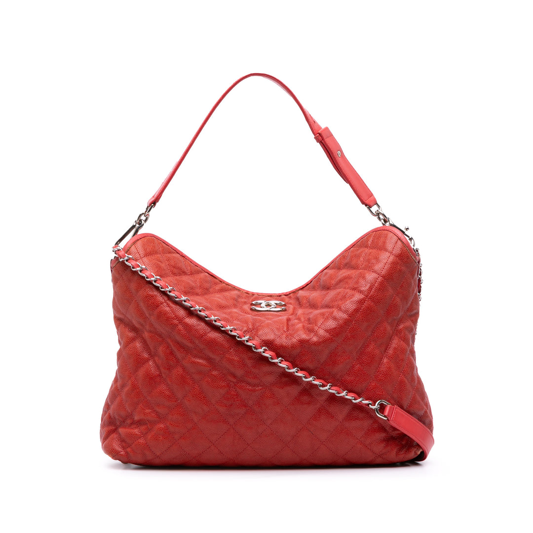 Quilted Caviar French Riviera Hobo Red - Gaby Paris