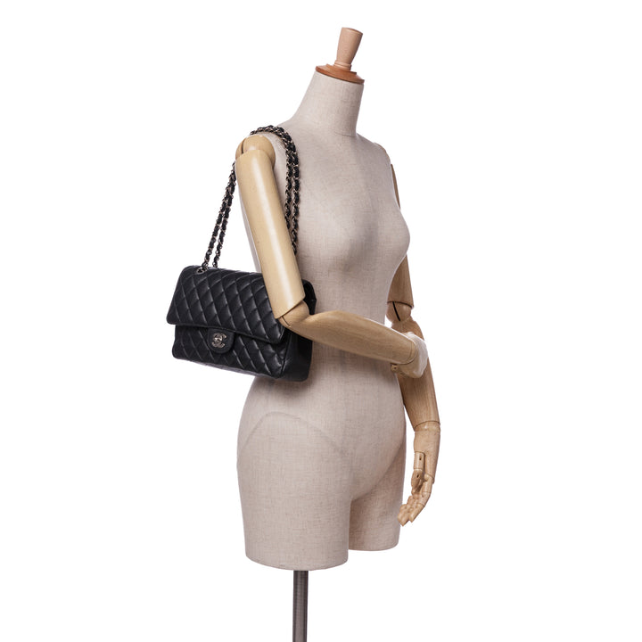 Medium Classic Caviar Double Flap Black - Gaby Paris