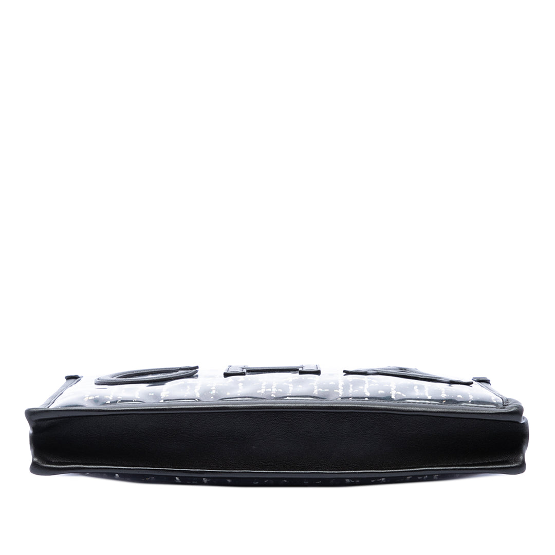 Chanel Matelassé PVC Logo Wristlet Pochette Grand Tweed Noir