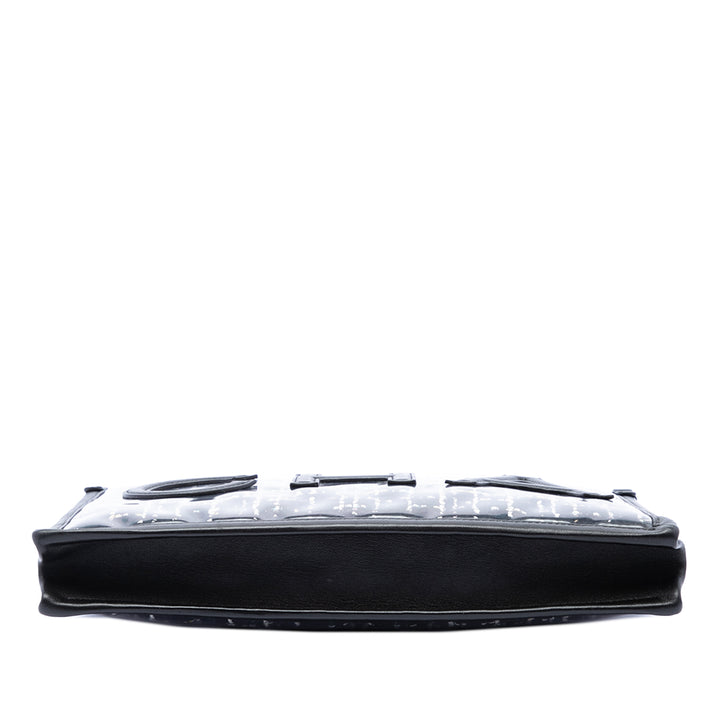 Chanel Matelassé PVC Logo Wristlet Pochette Grand Tweed Noir