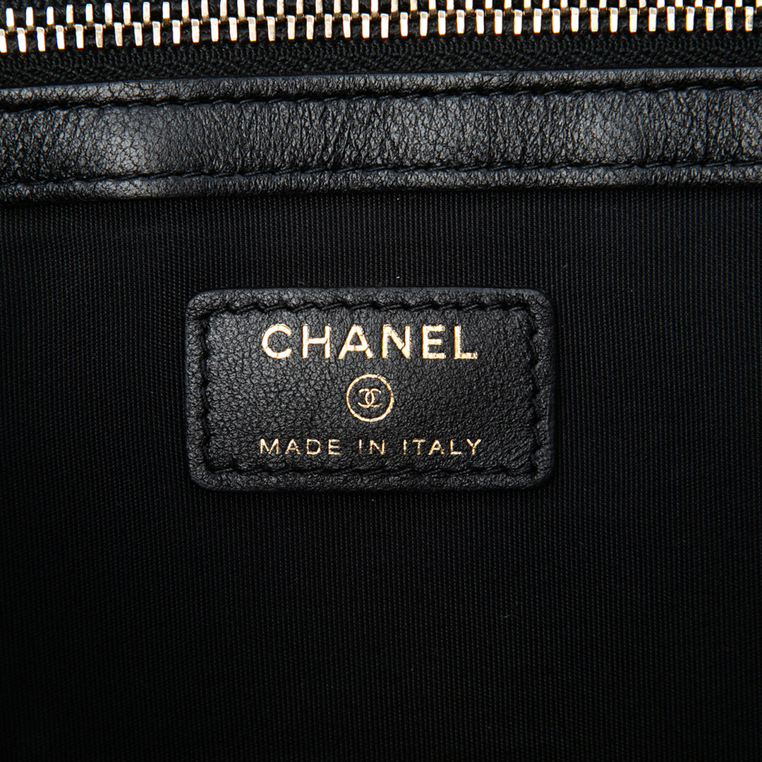 Chanel Matelassé PVC Logo Wristlet Pochette Grand Tweed Noir