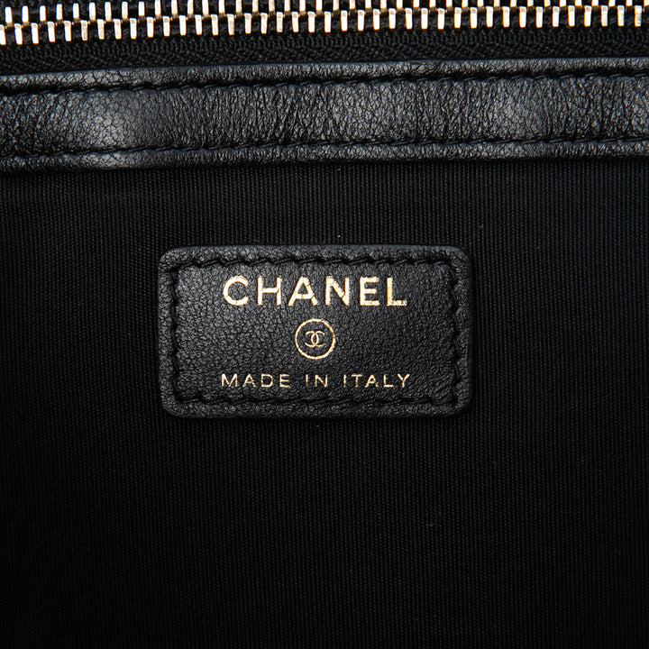 Chanel Matelassé PVC Logo Wristlet Pochette Grand Tweed Noir