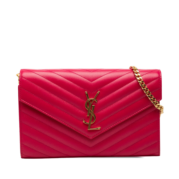 Saint Laurent Grain De Poudre Chevron Monogram Envelope Chain Portefeuille