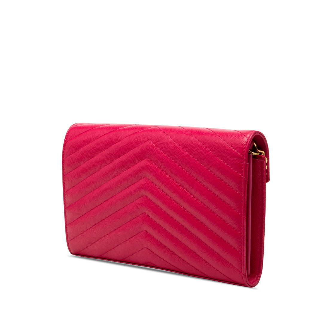 Saint Laurent Grain De Poudre Chevron Monogram Envelope Chain Portefeuille
