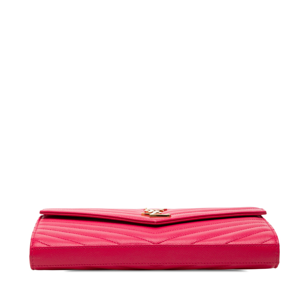 Saint Laurent Grain De Poudre Chevron Monogram Envelope Chain Portefeuille