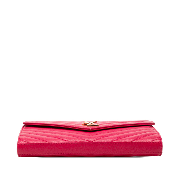 Saint Laurent Grain De Poudre Chevron Monogram Envelope Chain Portefeuille