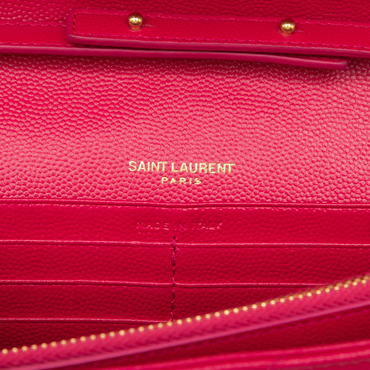 Saint Laurent Grain De Poudre Chevron Monogram Envelope Chain Portefeuille