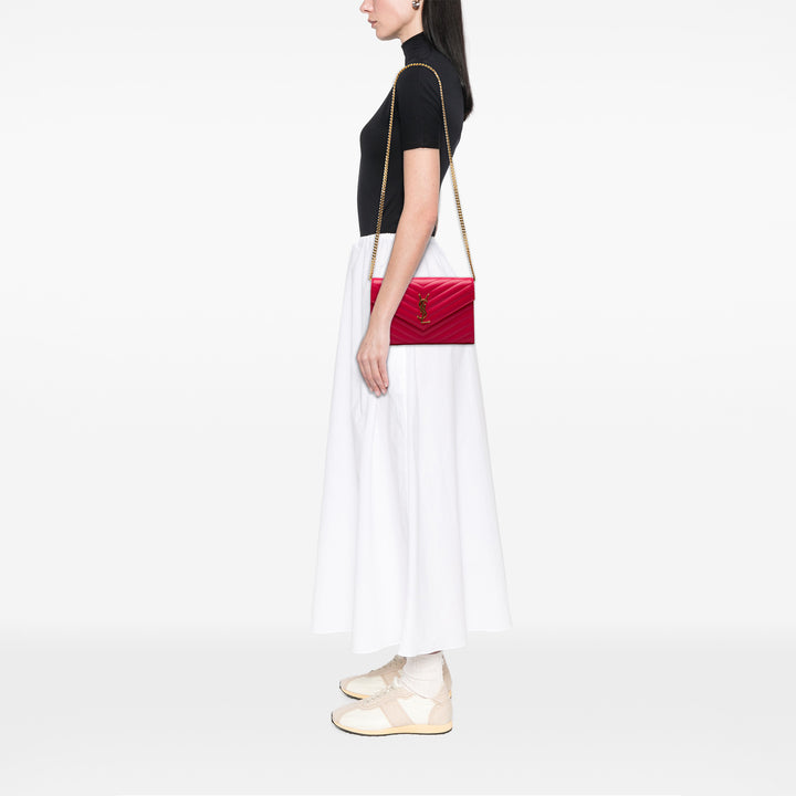 Saint Laurent Grain De Poudre Chevron Monogram Envelope Chain Portefeuille