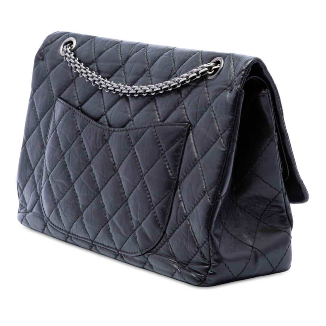 Chanel Matelassé vieilli Reissue 2.55 Double rabat 227 Cuir de veau Noir