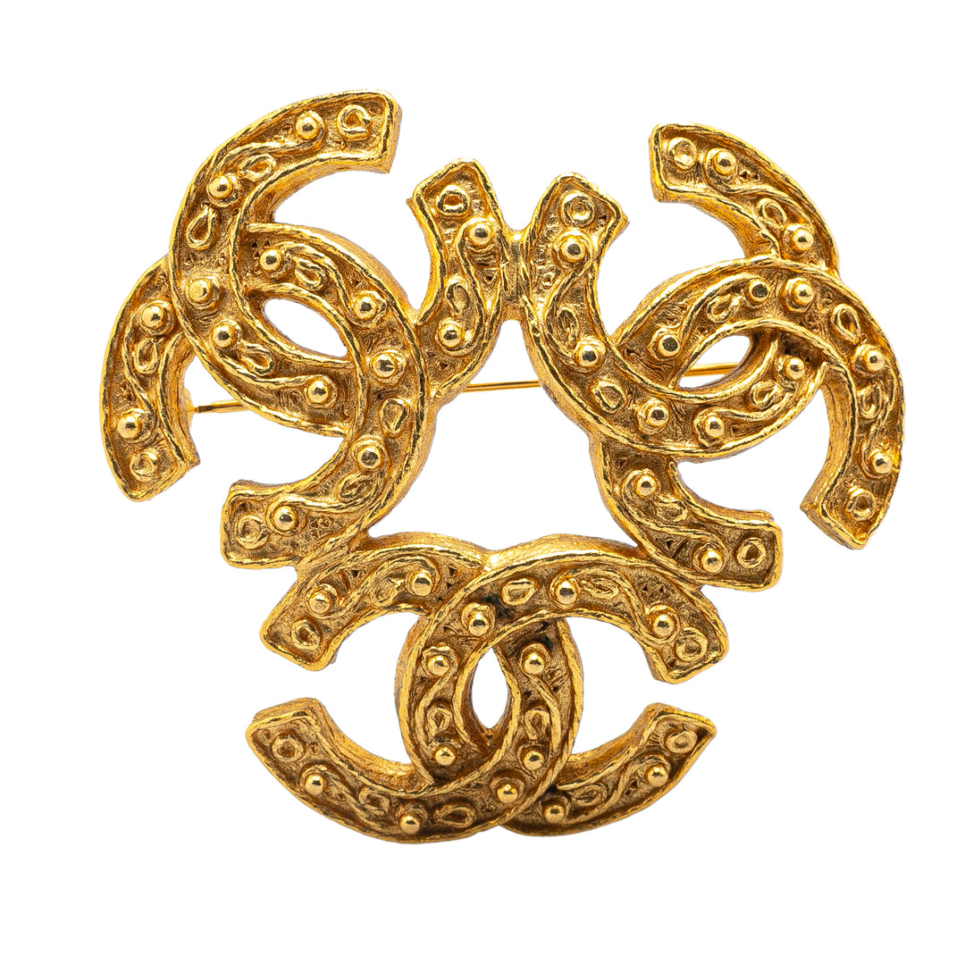 Gold Plated Triple CC Brooch Gold - Gaby Paris