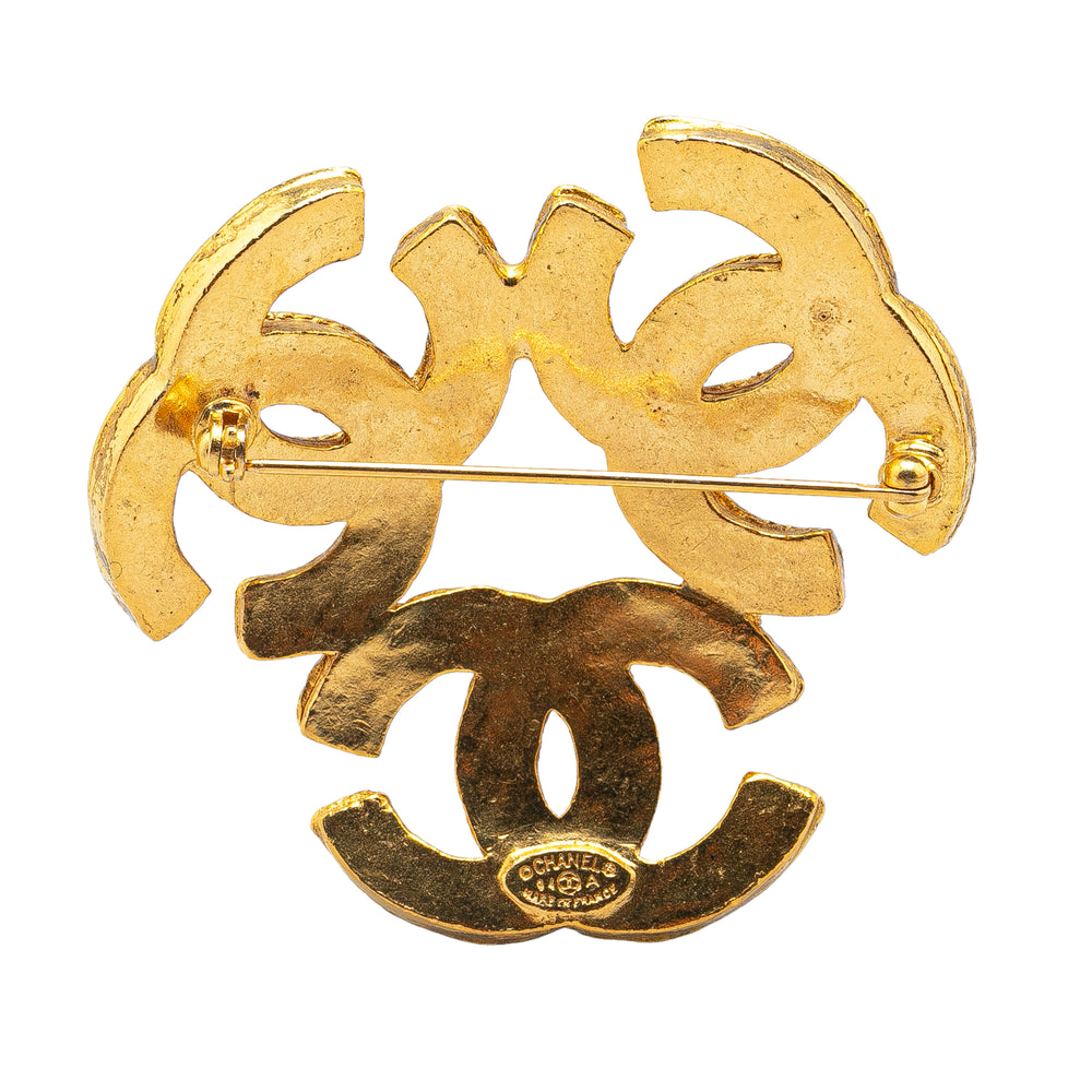 Gold Plated Triple CC Brooch Gold - Gaby Paris