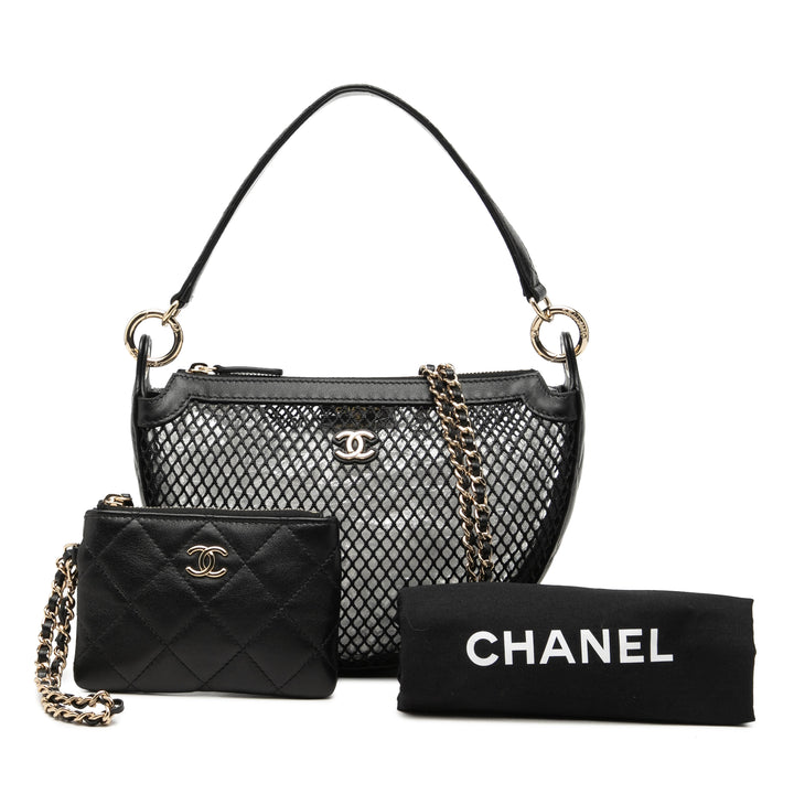 Chanel CC Mesh et Matelassé brillant Cuir d’agneau Chain Hobo