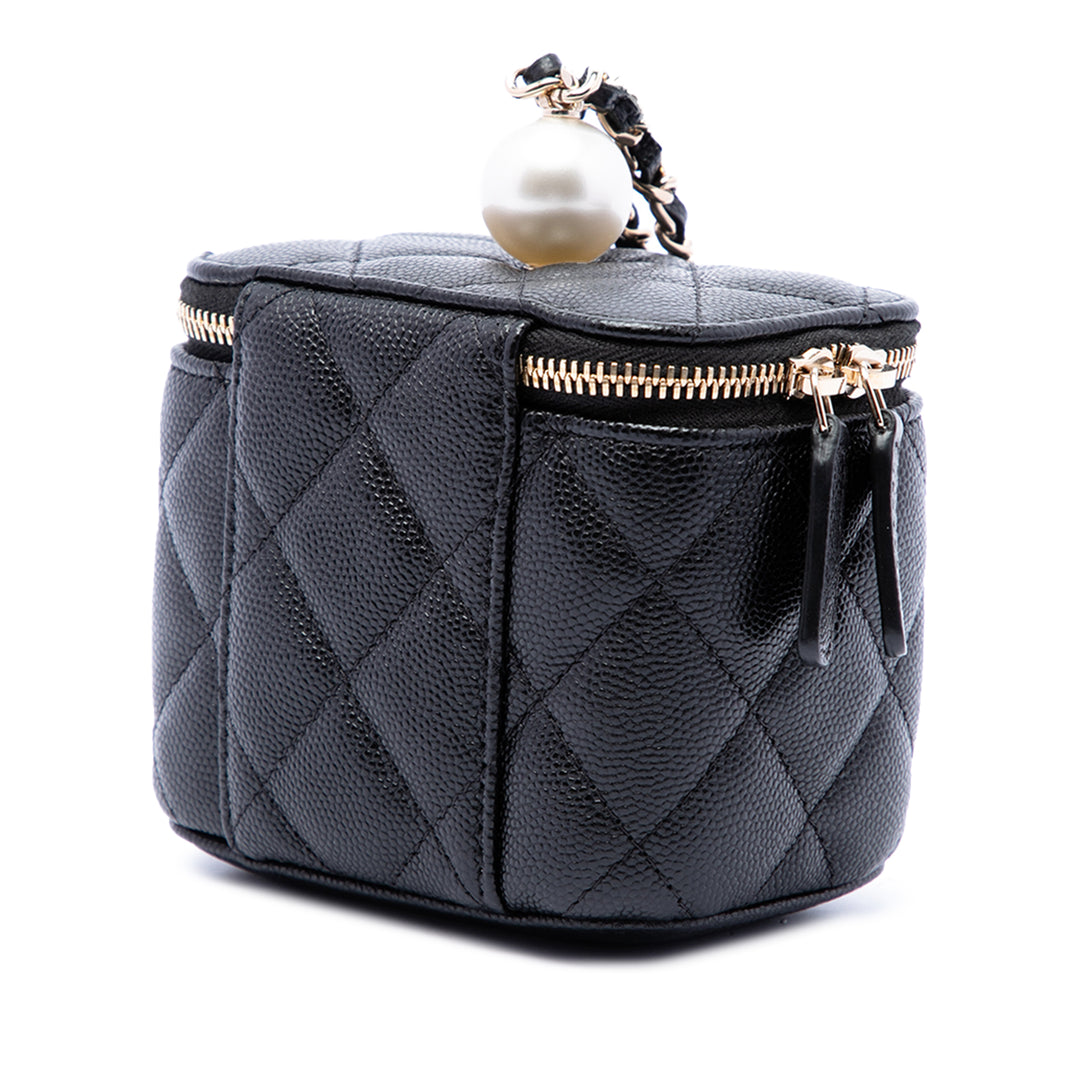 Chanel Matelassé Perle On Top Vanity avec chaîne Mini Cuir caviar Noir – vue 2 – GABY PARIS