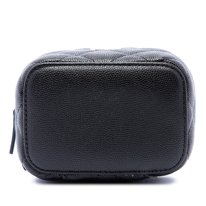 Chanel Matelassé Perle On Top Vanity avec chaîne Mini Cuir caviar Noir – vue 3 – GABY PARIS