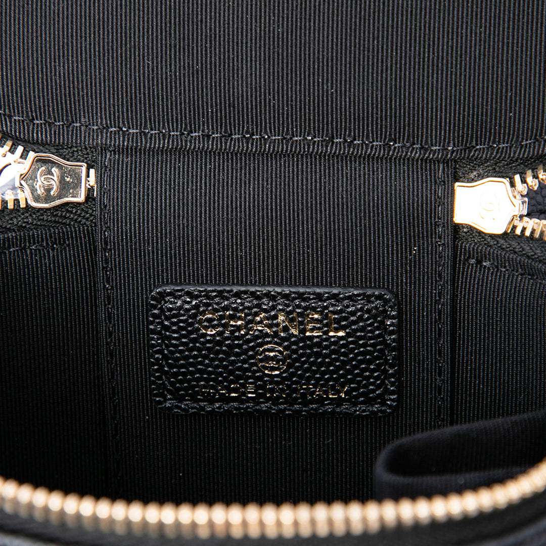 Chanel Matelassé Perle On Top Vanity avec chaîne Mini Cuir caviar Noir – vue 5 – GABY PARIS