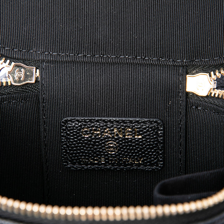 Chanel Matelassé Perle On Top Vanity avec chaîne Mini Cuir caviar Noir – vue 5 – GABY PARIS