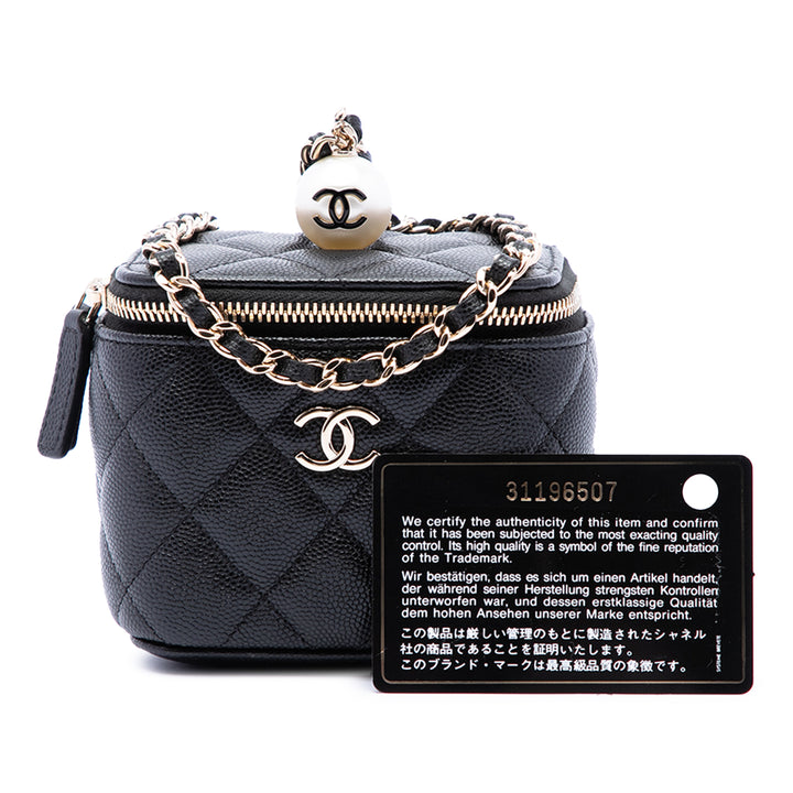 Chanel Matelassé Perle On Top Vanity avec chaîne Mini Cuir caviar Noir – vue 7 – GABY PARIS