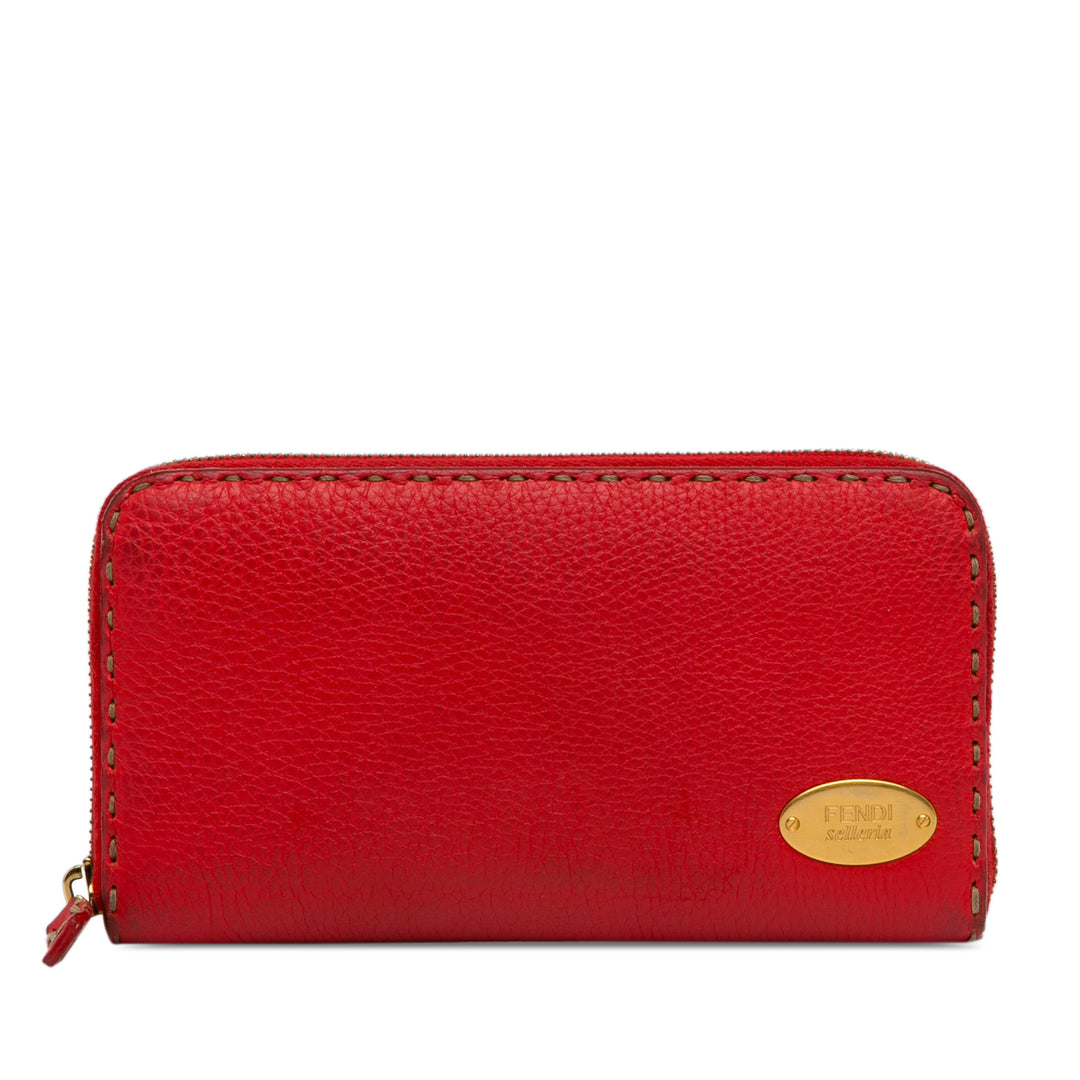 Leather Selleria Zip Around Long Wallet Red - Gaby Paris
