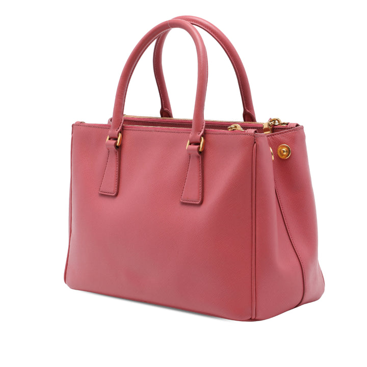 Prada Cabas Lux Galleria Double Zippé Saffiano Moyen Rose – vue 2 – GABY PARIS