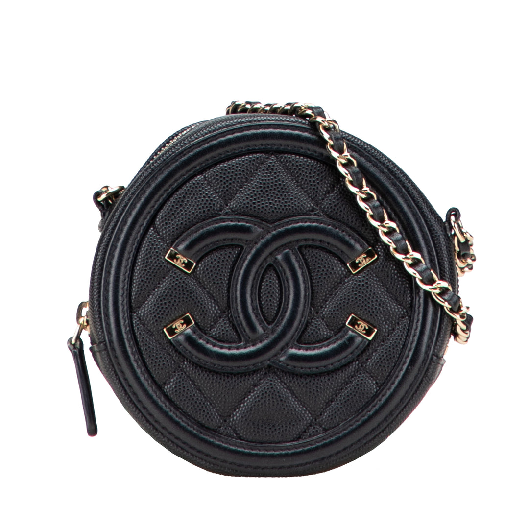 Caviar CC Filigree Round Clutch with Chain Black - Gaby Paris