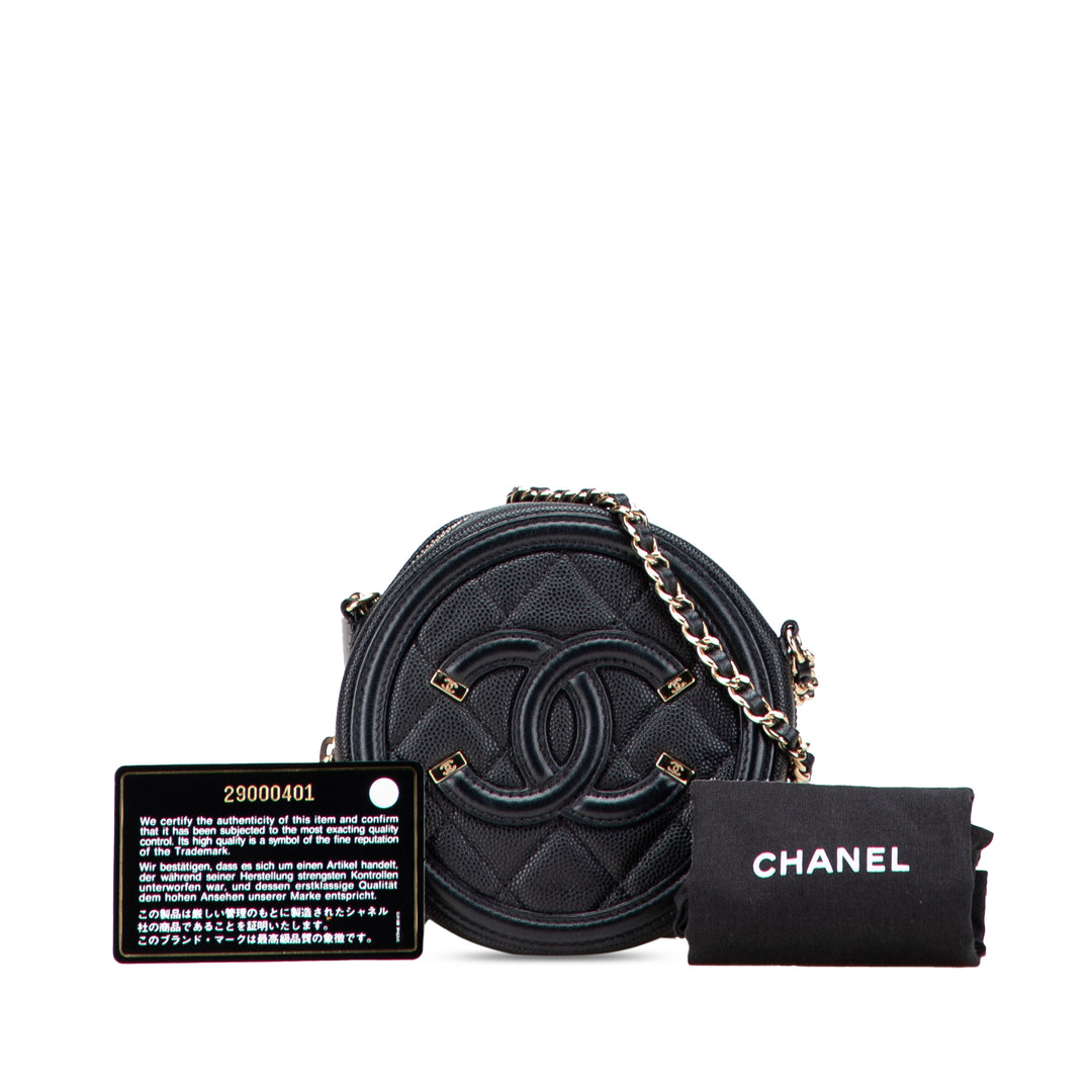 Caviar CC Filigree Round Clutch with Chain Black - Gaby Paris