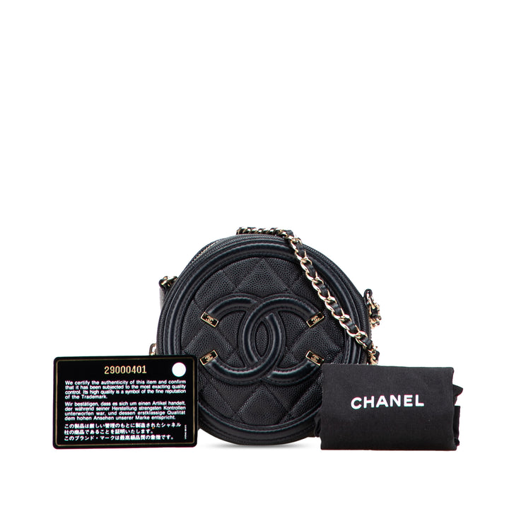 Caviar CC Filigree Round Clutch with Chain Black - Gaby Paris
