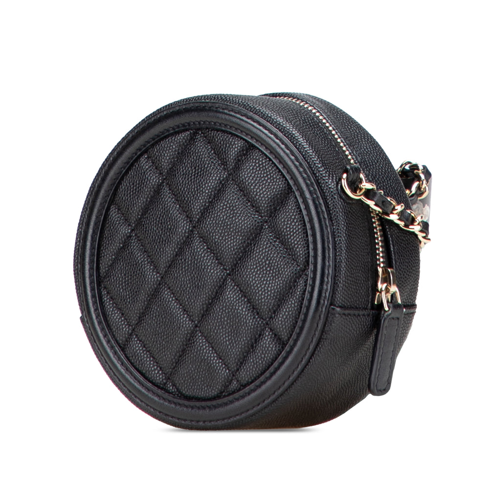 Caviar CC Filigree Round Clutch with Chain Black - Gaby Paris
