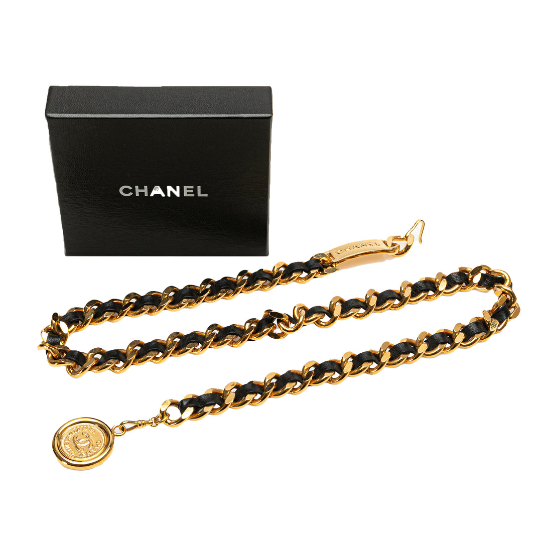 Chanel Gold Plated Medallion Leather Woven Chain Belt Gold - GABY PARIS