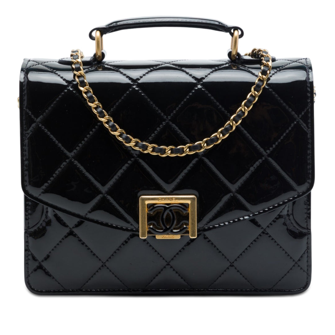 Chanel CC Matelassé Cuir verni Accordion Pushlock anse supérieure à rabat