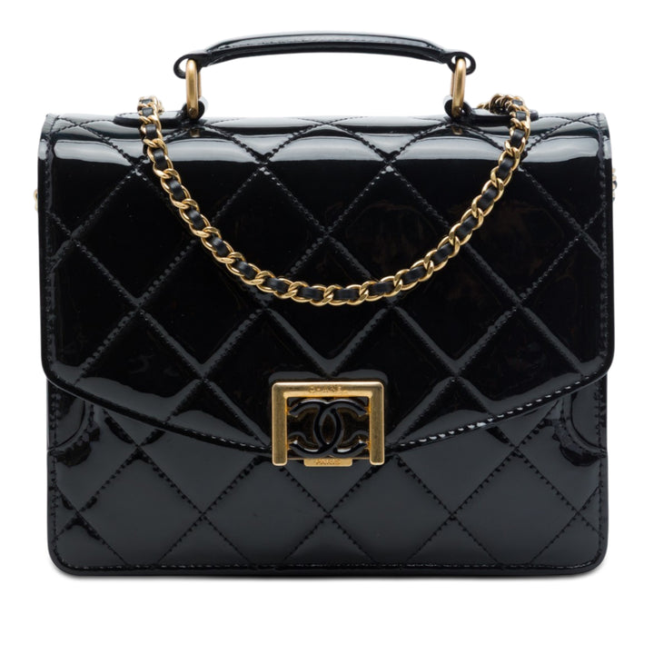 Chanel CC Matelassé Cuir verni Accordion Pushlock anse supérieure à rabat