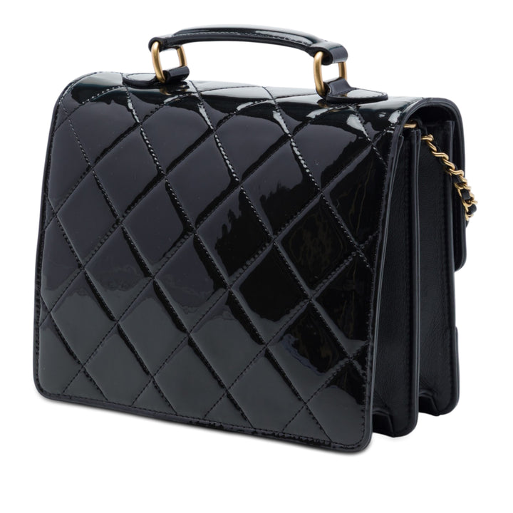 Chanel CC Matelassé Cuir verni Accordion Pushlock anse supérieure à rabat