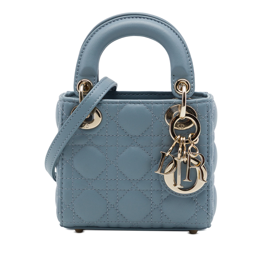 Dior Lady Dior Cannage Micro Cuir d'agneau Bleu – vue principale – GABY PARIS