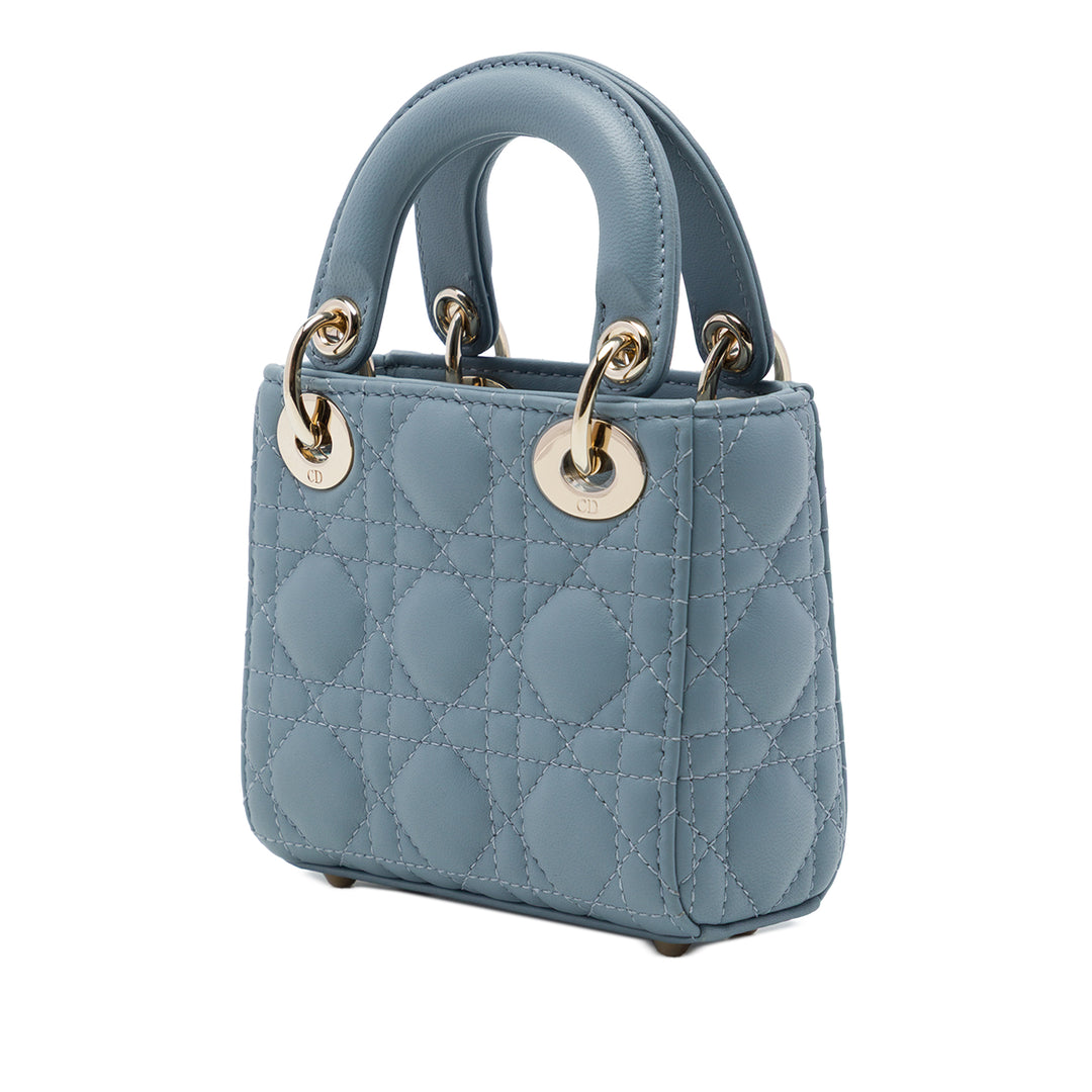 Dior Lady Dior Cannage Micro Cuir d'agneau Bleu – vue 2 – GABY PARIS