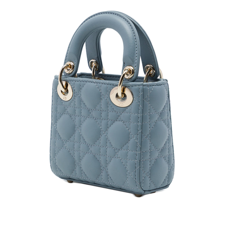 Dior Lady Dior Cannage Micro Cuir d'agneau Bleu – vue 2 – GABY PARIS