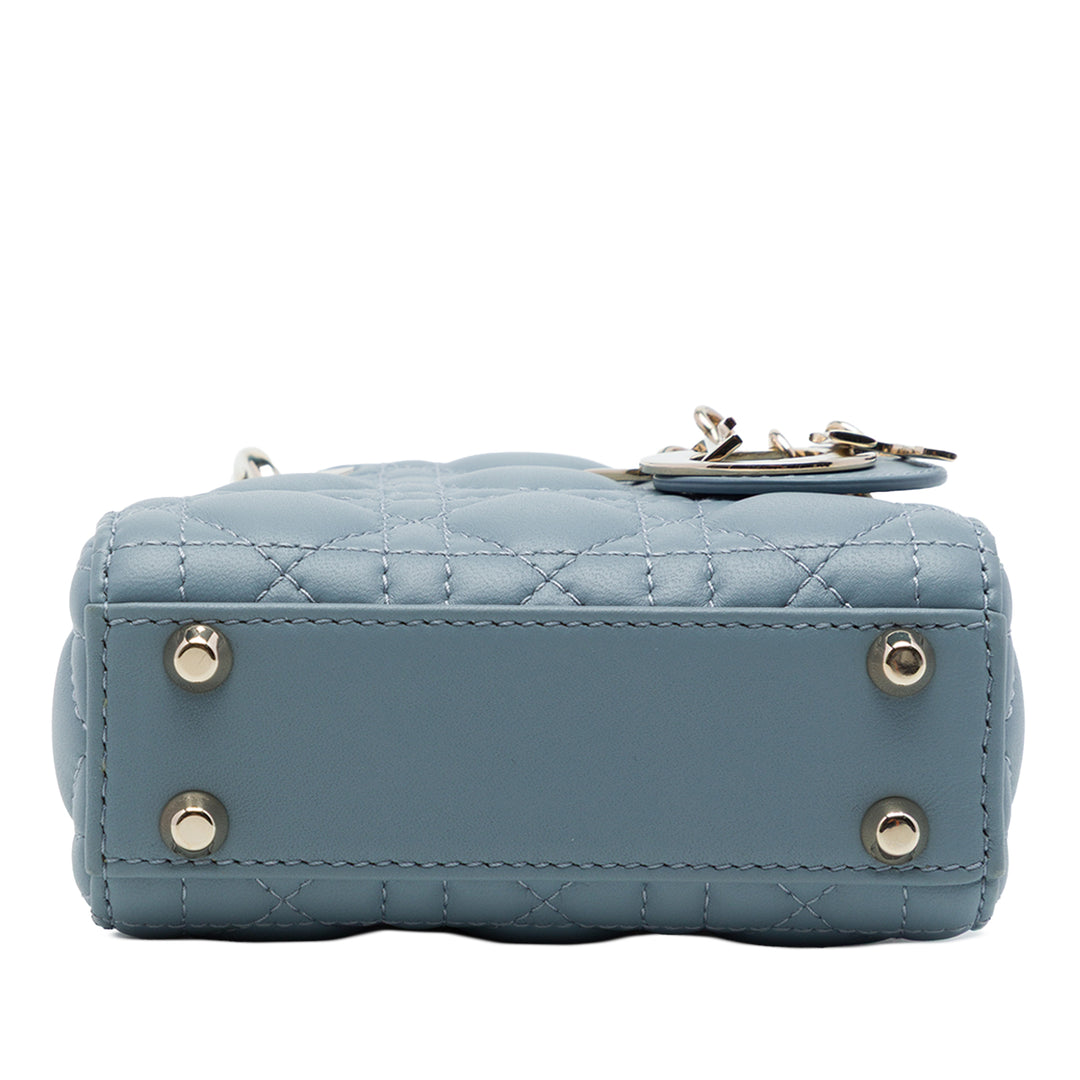 Dior Lady Dior Cannage Micro Cuir d'agneau Bleu – vue 3 – GABY PARIS