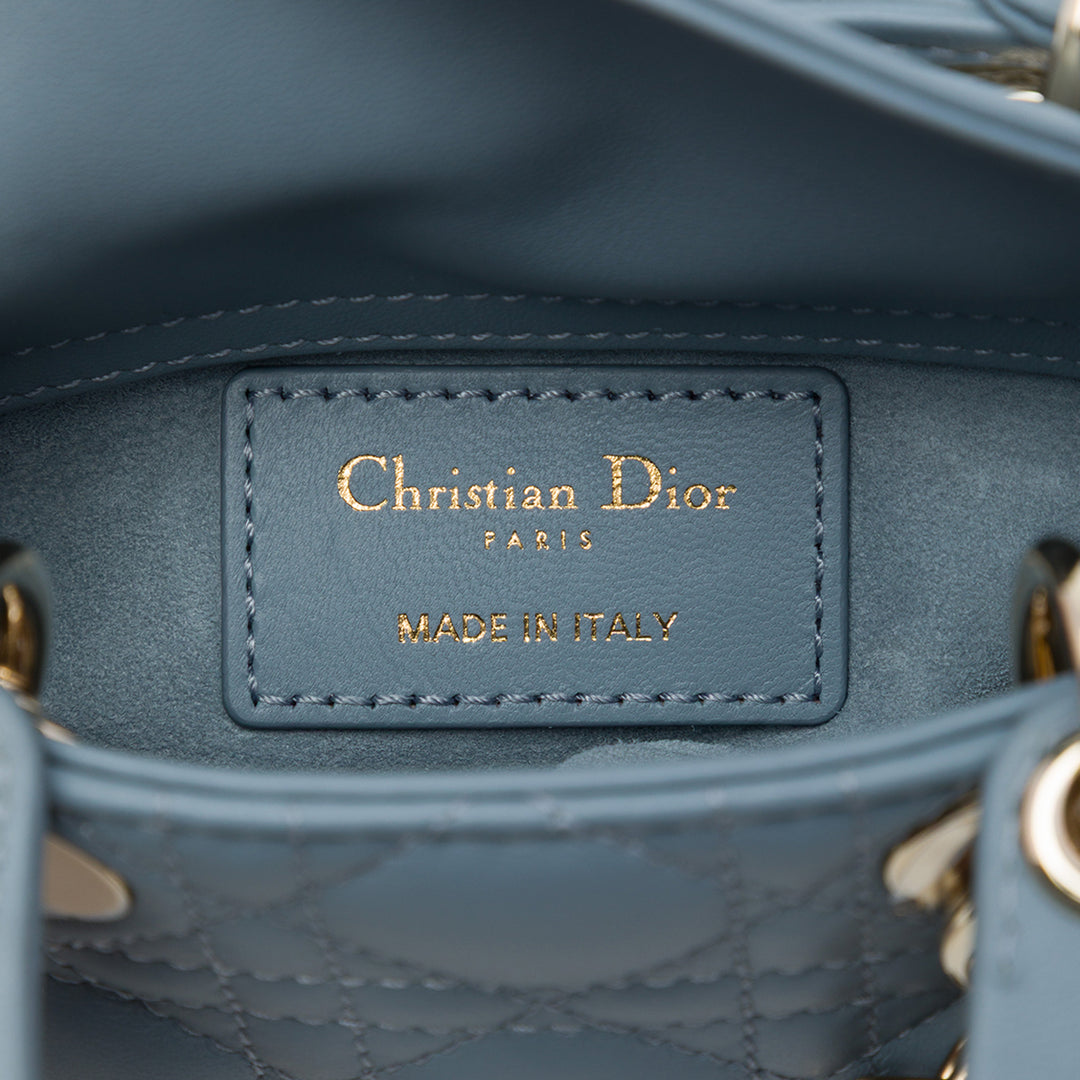 Dior Lady Dior Cannage Micro Cuir d'agneau Bleu – vue 5 – GABY PARIS